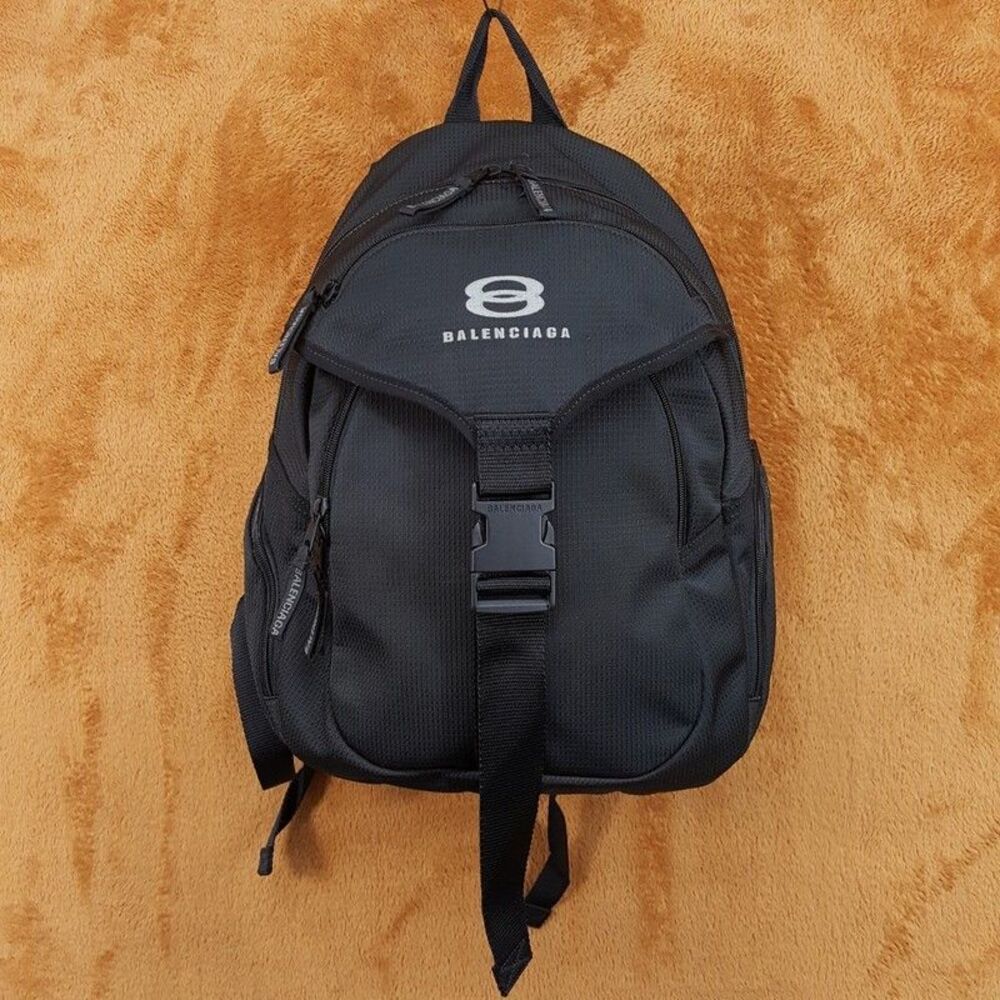 BALENCIAGA Black Unity Backpack Ripstop Fabric Logo Authentic Luxury